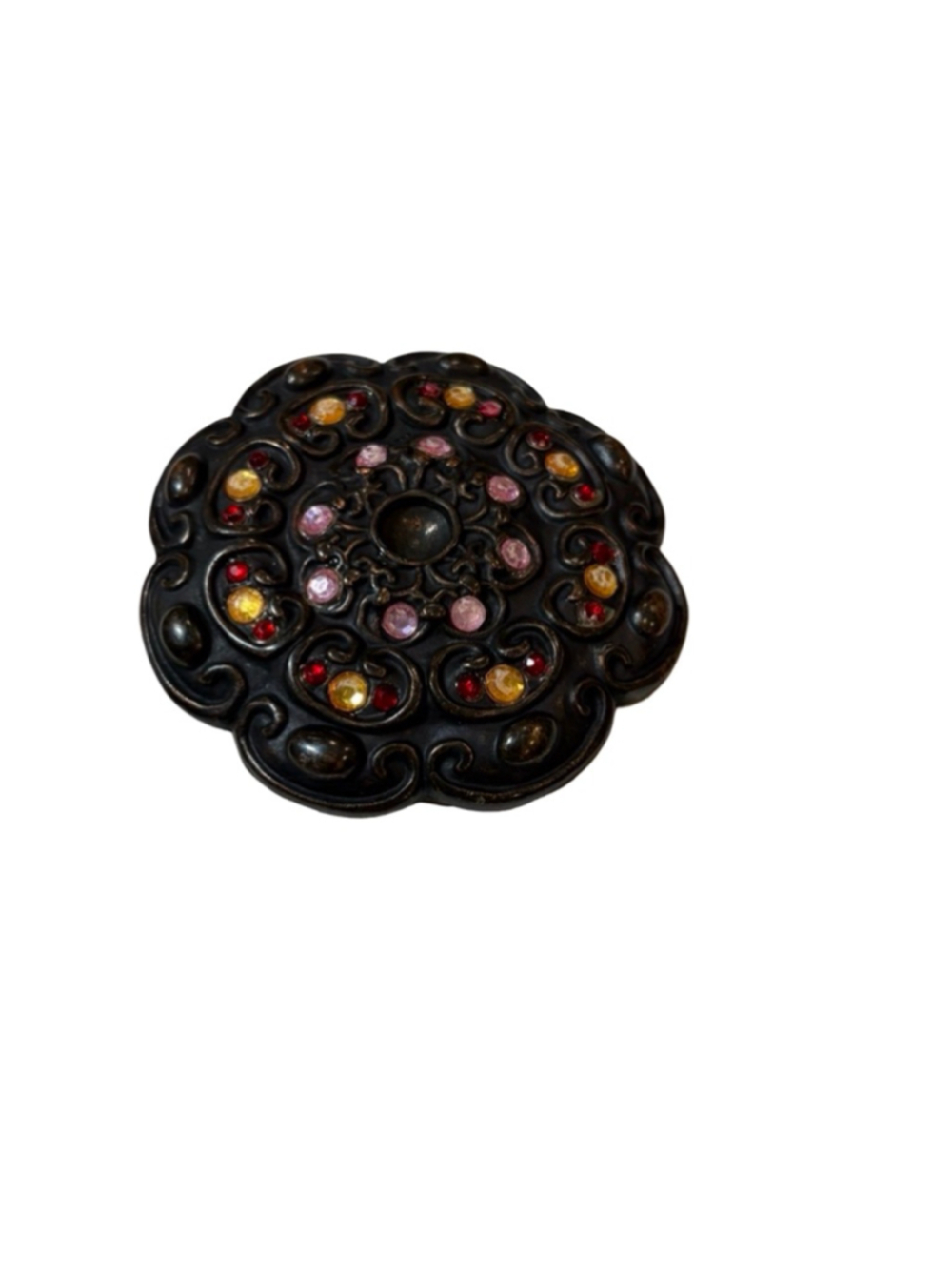 Vintage Black Floral Rhinestone Belt Buckle Western Boho Statement
